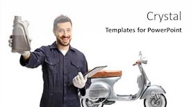  Presentation with motorbike - Colorful presentation theme enhanced with motorbike-mechanic-with-a-vintage backdrop and a white colored foreground