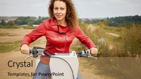  Presentation with red leather cricket ball hitting - Slide set consisting of motorbike outdoor on dusty track background and a coral colored foreground