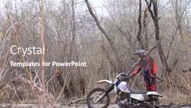  Presentation with stuck - Beautiful presentation featuring motorbike-racer-standing-on-forest backdrop and a gray colored foreground