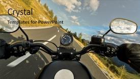  Presentation with pov - PPT theme featuring motorbiker holding steering bar background and a gold colored foreground