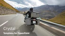  Presentation with outdoor activities - Presentation theme consisting of motorbiker-riding-in-austrian-alps background and a gray colored foreground
