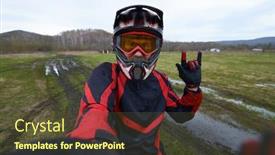  Presentation with rider - Amazing slide deck having motorcross-rider-posing-for-selfie backdrop and a tawny brown colored foreground