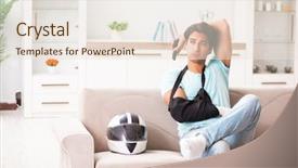  Presentation with motorsports motocross enduro rider - Colorful presentation theme enhanced with motorcycle accident - injured motorbike rider recovering backdrop and a  colored foreground