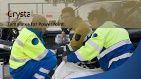  Presentation with paramedic - Theme featuring motorcycle accident - paramedic covers a patient background and a coral colored foreground