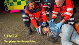  Presentation with motorbike - Cool new slide deck with motorcycle accident - paramedics helping injured motorbike woman backdrop and a tawny brown colored foreground