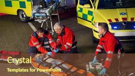  Presentation with motorbike - Amazing PPT theme having motorcycle accident - paramedics helping injured woman motorbike backdrop and a tawny brown colored foreground