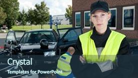  Presentation with working woman - Cool new theme with motorcycle accident - police woman posing backdrop and a ocean colored foreground