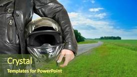  Presentation with motorcycle - Beautiful theme featuring motorcycle biker with helmet closeup backdrop and a tawny brown colored foreground