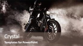  Presentation with fog - Beautiful theme featuring motorcycle driver in fog wallpaper backdrop and a gray colored foreground