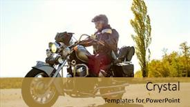  Presentation with custom - Colorful presentation design enhanced with motorcycle driver riding custom chopper backdrop and a  colored foreground