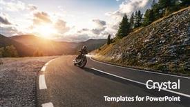  Presentation with alpine - Colorful PPT layouts enhanced with motorcycle driver riding in alpine backdrop and a dark gray colored foreground
