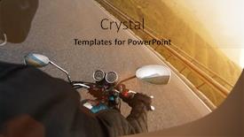  Presentation with motorcycle - PPT theme enhanced with motorcycle-driver-riding-in-alpine background and a coral colored foreground