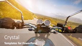  Presentation with motorcycle - Beautiful PPT theme featuring motorcycle-driver-riding-in-alpine backdrop and a coral colored foreground