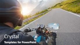  Presentation with motorcycle - Slide set with motorcycle-driver-riding-in-alpine background and a tawny brown colored foreground