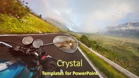  Presentation with motorcycle - Slide deck featuring motorcycle-driver-riding-in-alpine background and a tawny brown colored foreground