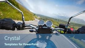  Presentation with driver - PPT theme with motorcycle-driver-riding-in-alpine background and a ocean colored foreground