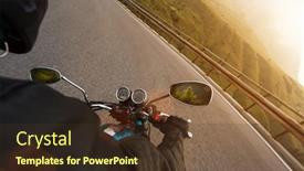  Presentation with motorcycle - Cool new slides with motorcycle-driver-riding-in-alpine backdrop and a tawny brown colored foreground