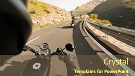  Presentation with motorcycle - PPT layouts enhanced with motorcycle-driver-riding-in-alpine background and a tawny brown colored foreground