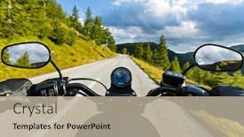  Presentation with alpine - Beautiful PPT theme featuring motorcycle-driver-riding-in-alpine backdrop and a mint green colored foreground