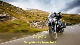  Presentation with motorcycle - Presentation design enhanced with motorcycle-driver-riding-in-alpine background and a coral colored foreground