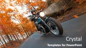  Presentation with driver - Presentation theme consisting of motorcycle-driver-riding-in-autumn background and a dark gray colored foreground