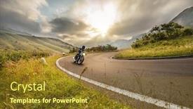  Presentation with training motorcycle - Beautiful presentation theme featuring motorcycle driver riding in dolomite pass italy south europe backdrop and a tawny brown colored foreground