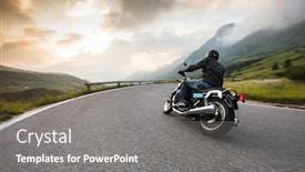  Presentation with motorcycle - Cool new slide deck with motorcycle-driver-riding-in-dolomite backdrop and a gray colored foreground