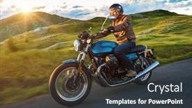  Presentation with motorcycle - PPT layouts enhanced with motorcycle-driver-riding-in-dolomite background and a dark gray colored foreground