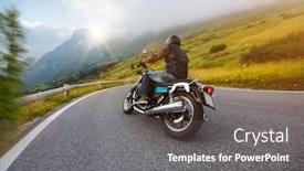  Presentation with driver - Slides having motorcycle-driver-riding-in-dolomite background and a gray colored foreground