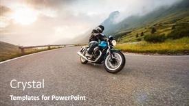  Presentation with motorcycle - Audience pleasing theme consisting of motorcycle-driver-riding-in-dolomite backdrop and a gray colored foreground