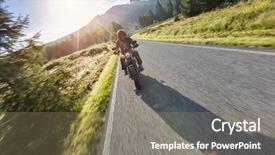  Presentation with harley davidson motorcycle exhaust - Theme featuring motorcycle driver riding on motorway background and a coral colored foreground