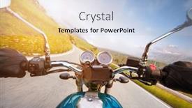  Presentation with mountain view - Cool new PPT layouts with motorcycle-driver-riding-on-mountain backdrop and a light blue colored foreground