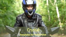  Presentation with motorcycle - Presentation having motorcycle helmet - motorcyclist goes on road front background and a tawny brown colored foreground