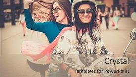  Presentation with ethnic - Beautiful PPT theme featuring motorcycle helmet - multi ethnic girls backdrop and a coral colored foreground