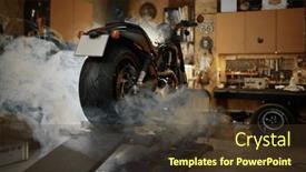  Presentation with motorcycle - PPT theme consisting of motorcycle-in-clouds-of-smoke background and a tawny brown colored foreground