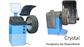  Presentation with tyre - Presentation featuring motorcycle manufacturing - image of tyre fitting machine background and a white colored foreground
