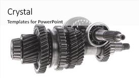  Presentation with motor - Amazing slide set having motorcycle manufacturing - real used motor steel gear backdrop and a white colored foreground