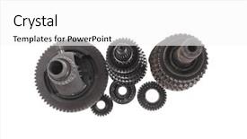  Presentation with manufacturing - Slides featuring motorcycle manufacturing - real used motor steel gear background and a  colored foreground