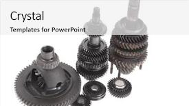  Presentation with motor industry - Colorful PPT theme enhanced with motorcycle manufacturing - real used motor steel gear backdrop and a  colored foreground