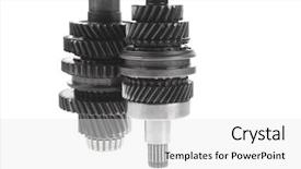  Presentation with motor - Colorful PPT theme enhanced with motorcycle manufacturing - real used motor steel gear backdrop and a white colored foreground