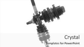  Presentation with automatic gear stick transmission - PPT layouts with motorcycle manufacturing - real used motor steel gear background and a  colored foreground