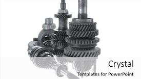  Presentation with gear - PPT theme featuring motorcycle manufacturing - real used motor steel gear background and a  colored foreground