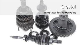  Presentation with automatic gear stick transmission - Slides having motorcycle manufacturing - real used motor steel gear background and a  colored foreground