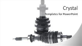  Presentation with automatic gear stick transmission - Presentation theme consisting of motorcycle manufacturing - real used motor steel gear background and a  colored foreground