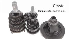  Presentation with motor - Audience pleasing PPT theme consisting of motorcycle manufacturing - real used motor steel gear backdrop and a white colored foreground