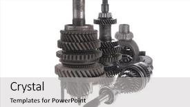  Presentation with automatic gear stick transmission - Beautiful slides featuring motorcycle manufacturing - real used motor steel gear backdrop and a light gray colored foreground