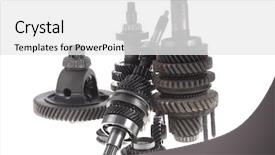  Presentation with automatic gear stick transmission - Slide deck consisting of motorcycle manufacturing - real used motor steel gear background and a white colored foreground