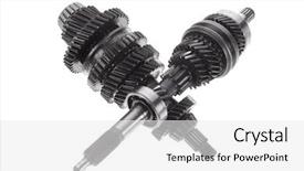  Presentation with automatic gear stick transmission - Slides having motorcycle manufacturing - real used motor steel gear background and a white colored foreground