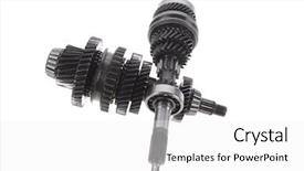  Presentation with automatic gear stick transmission - Colorful PPT theme enhanced with motorcycle manufacturing - real used motor steel gear backdrop and a white colored foreground