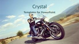 Presentation with motorcycle - Theme having motorcycle on an open road background and a sky blue colored foreground